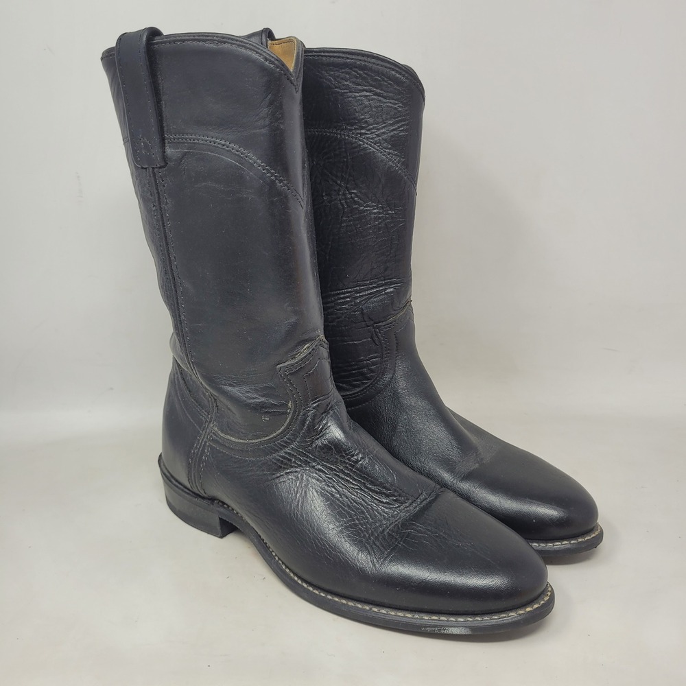 Vintage Acme Boots 8M Black Leather Roper Western Cowgirl Rodeo Cowboy